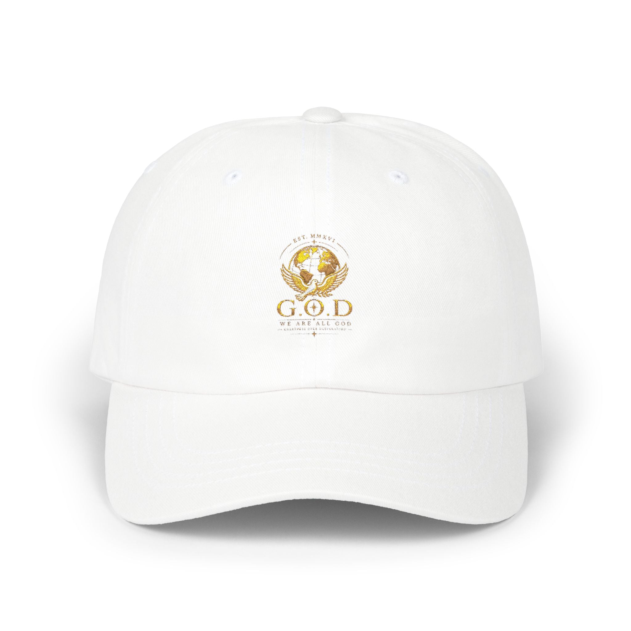 🕊️🌎 - GOD Globe Embroidered White Baseball Hat